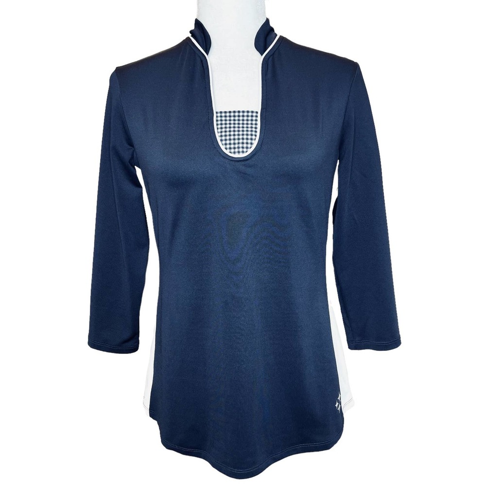 Jofit Mock Neck 3/4 Sleeve Golf Tennis Athletic Jersey Top Navy/White M